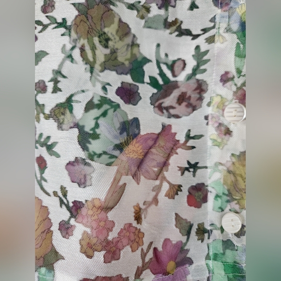 Bamboo Traders ultra feminine, floral, double pocket, sheer, button blouse, L - Picture 3 of 8